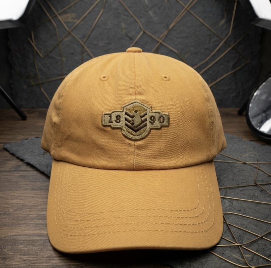 Vintage 1890 Embroidered Baseball Cap in Pakistan | Premium Mustard Tan Cotton Cap