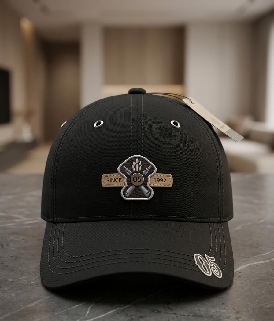 Retro Cross-Bats Patch Black Cotton Cap – Unisex Baseball Cap Pakistan
