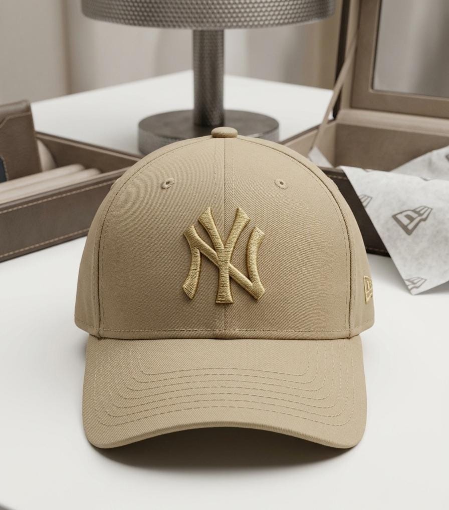 Beige NY Yankees Embroidered Baseball Cap - Premium Cotton