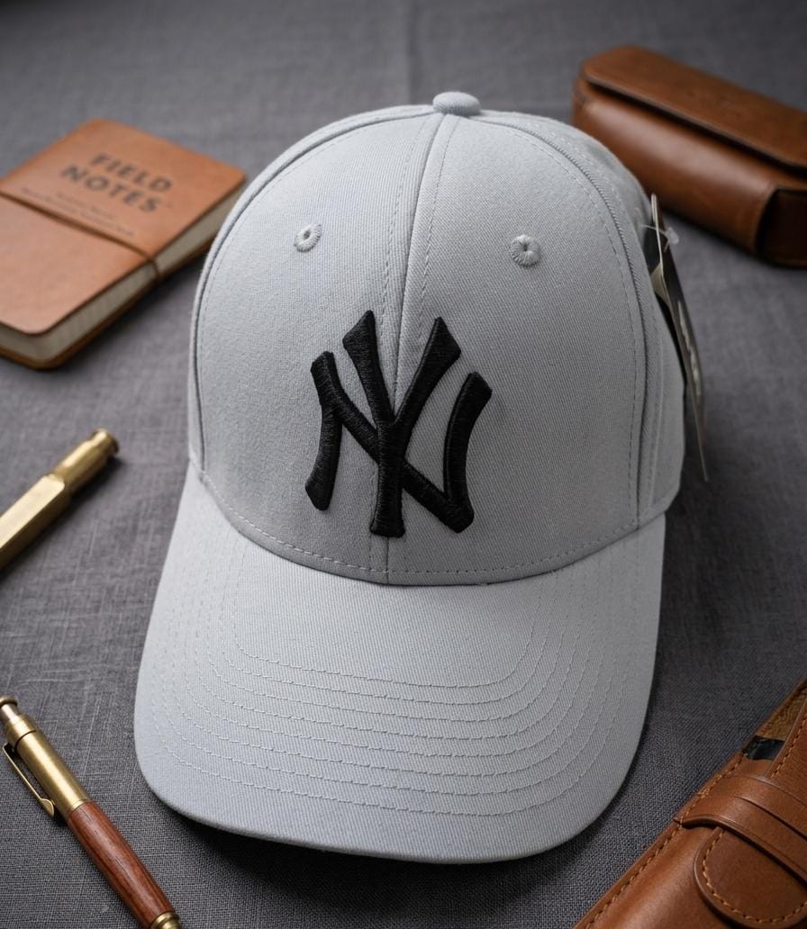 NY Yankees Embroided Grey Baseball Cap - Premium Cotton