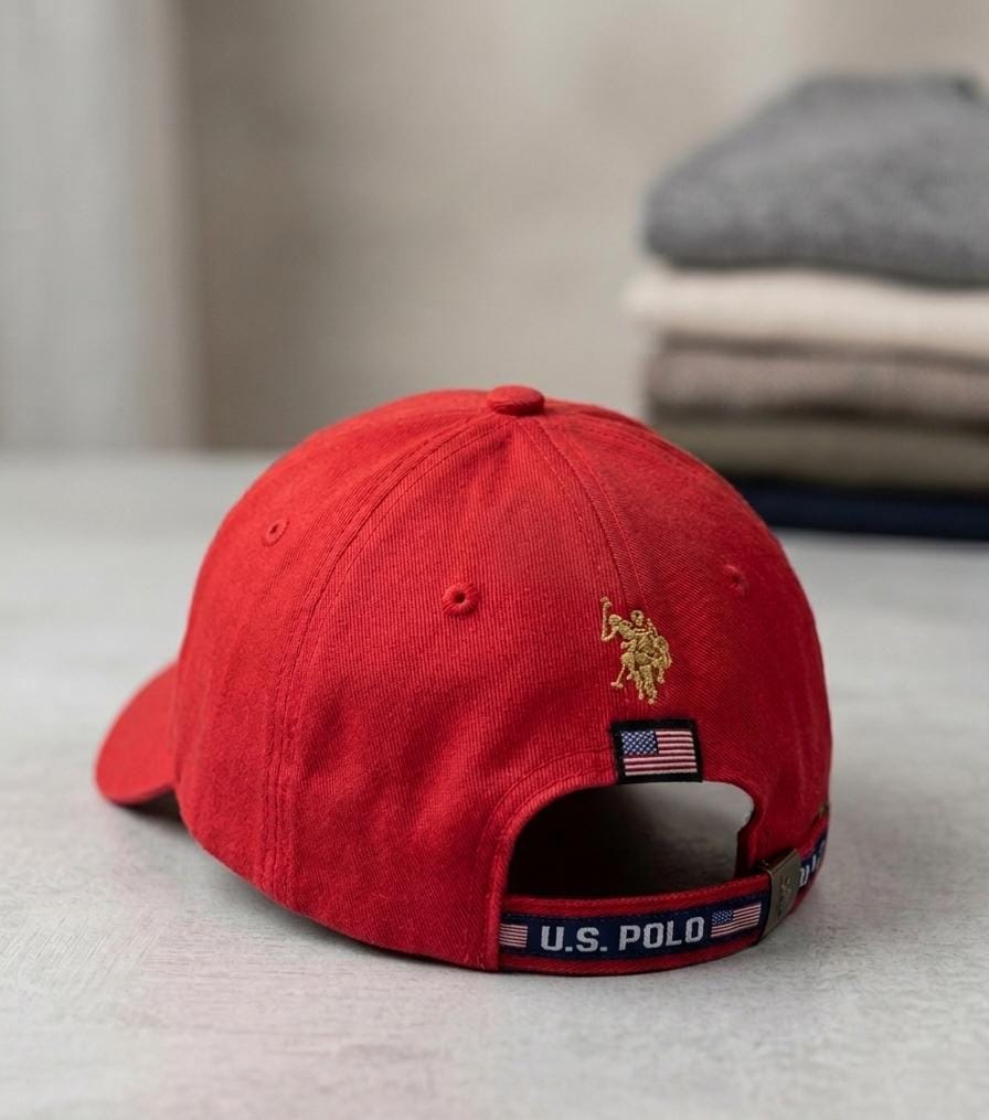 US Polo 1890 Embroidered Red Cap - Adjustable Unisex Baseball Hat