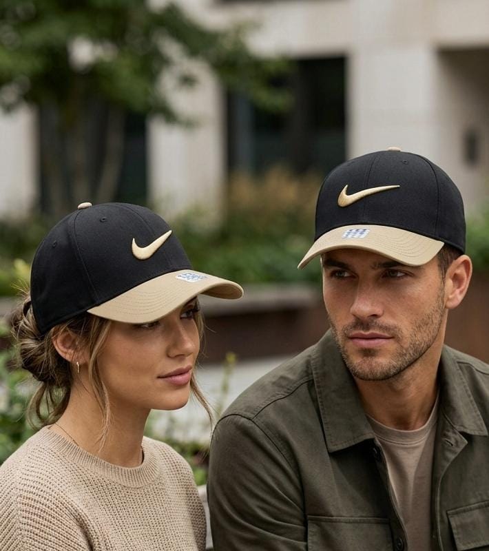 Black & Beige Nike Embroidered Swoosh Baseball Cap - Premium Cotton