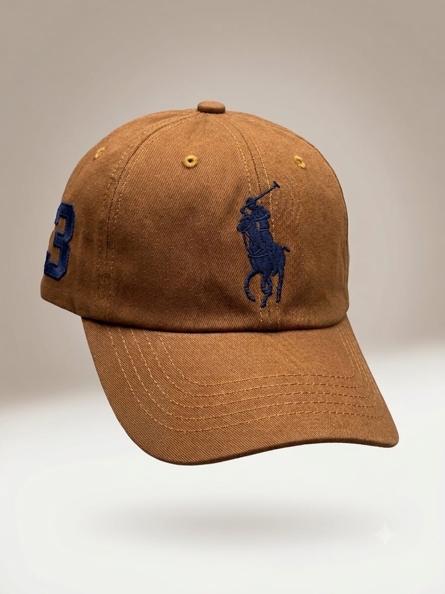 Classic Embroidered Polo Style Baseball Cap with Side Patch – Brown