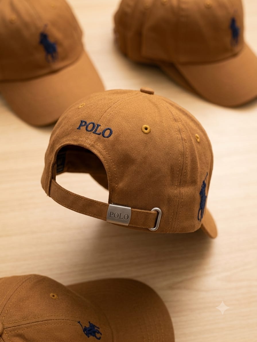 Classic Embroidered Polo Style Baseball Cap with Side Patch – Brown