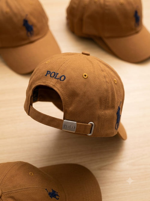 Classic Embroidered Polo Style Baseball Cap with Side Patch – Brown