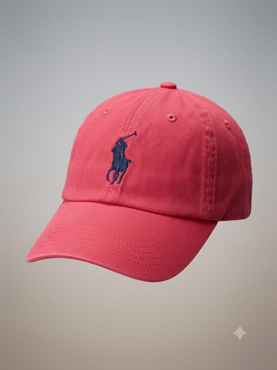 Classic Embroidery Polo Pony Cotton Baseball Cap – Coral Pink