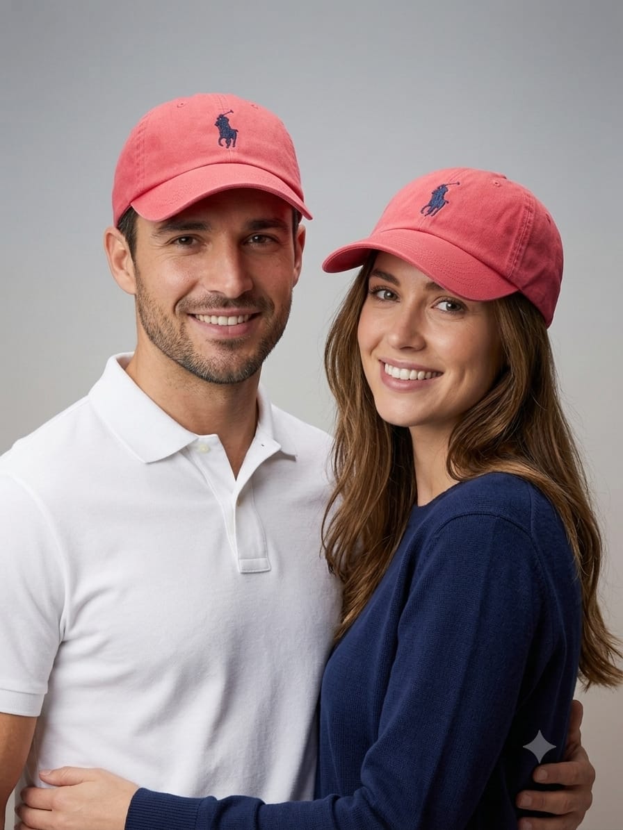 Classic Embroidery Polo Pony Cotton Baseball Cap – Coral Pink