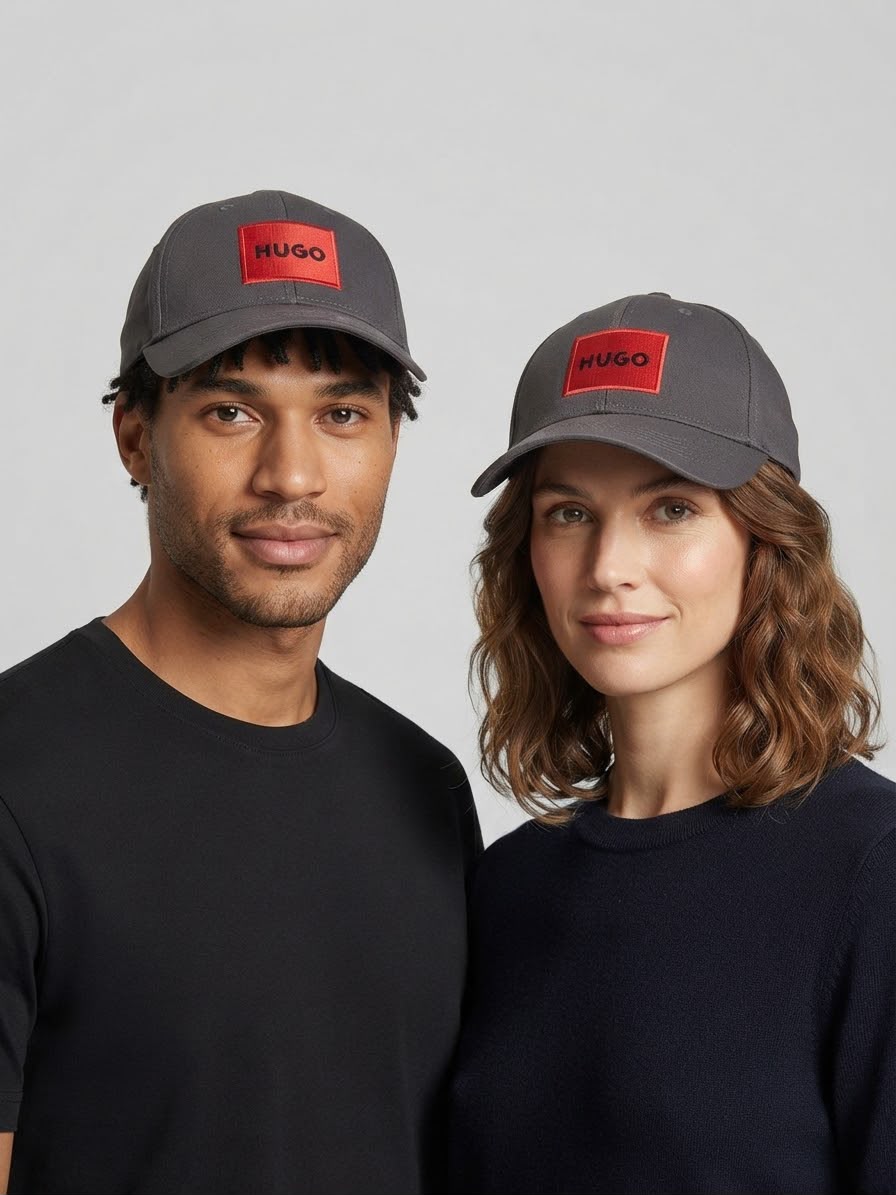 HUGO Red Logo Patch Cotton Baseball Cap – Dark Grey