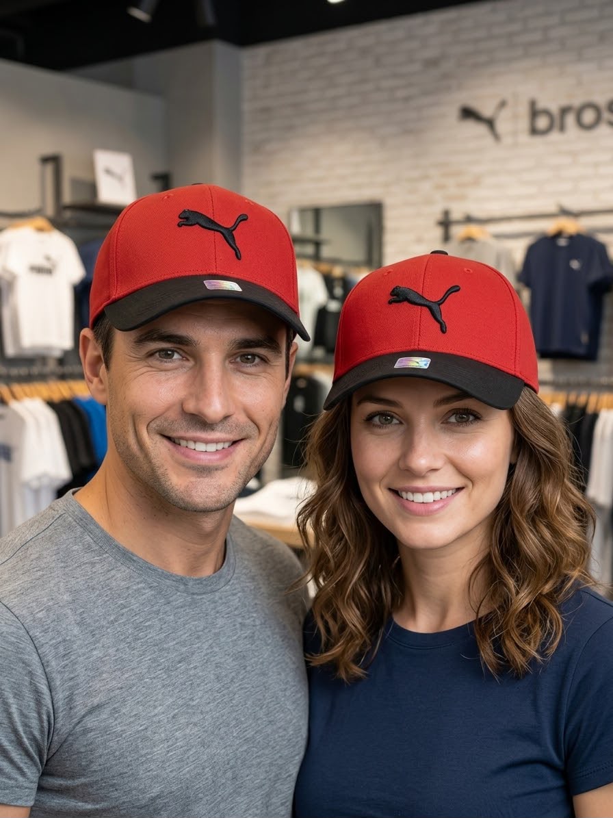 Puma 3D Black Cat Embroidered Cotton Baseball Cap – Dual Tone Red & Black