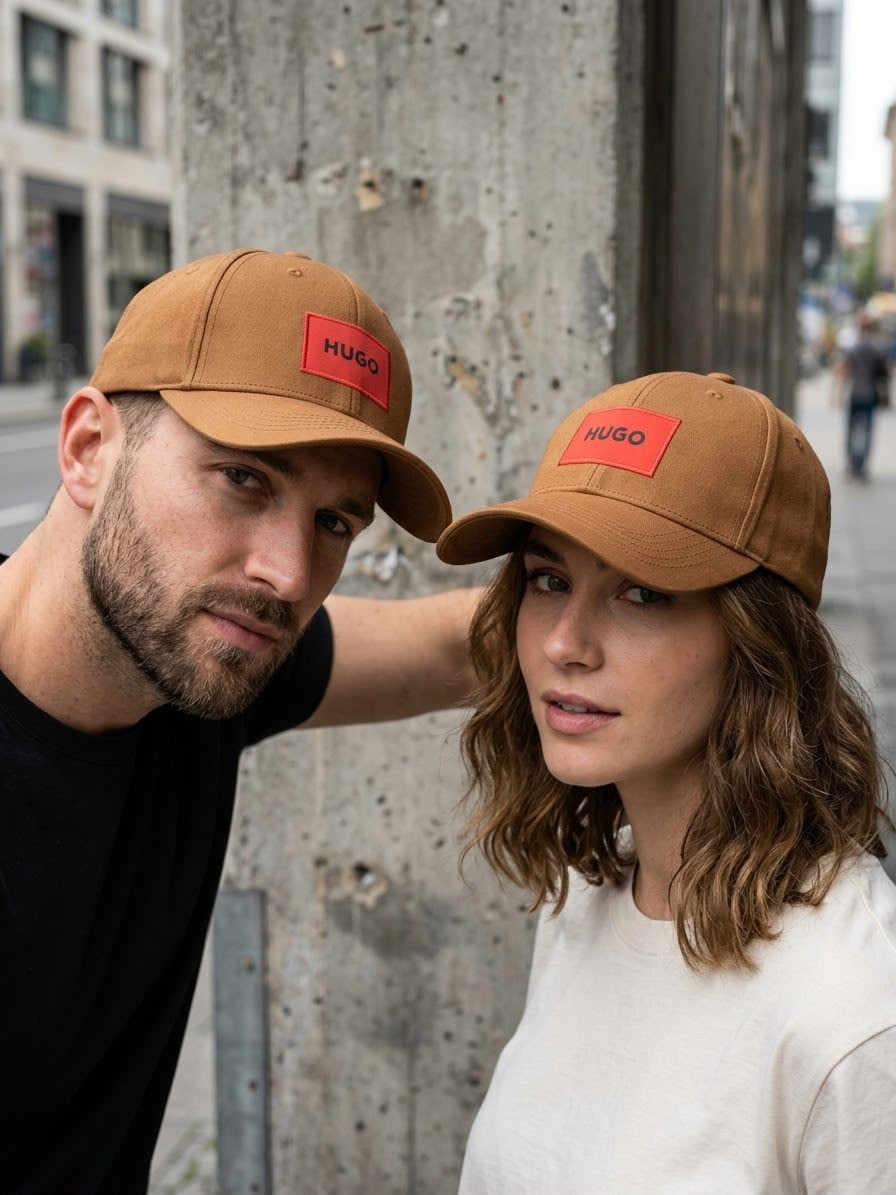 Premium Camel Brown HUGO Red Patch Baseball Cap for Men