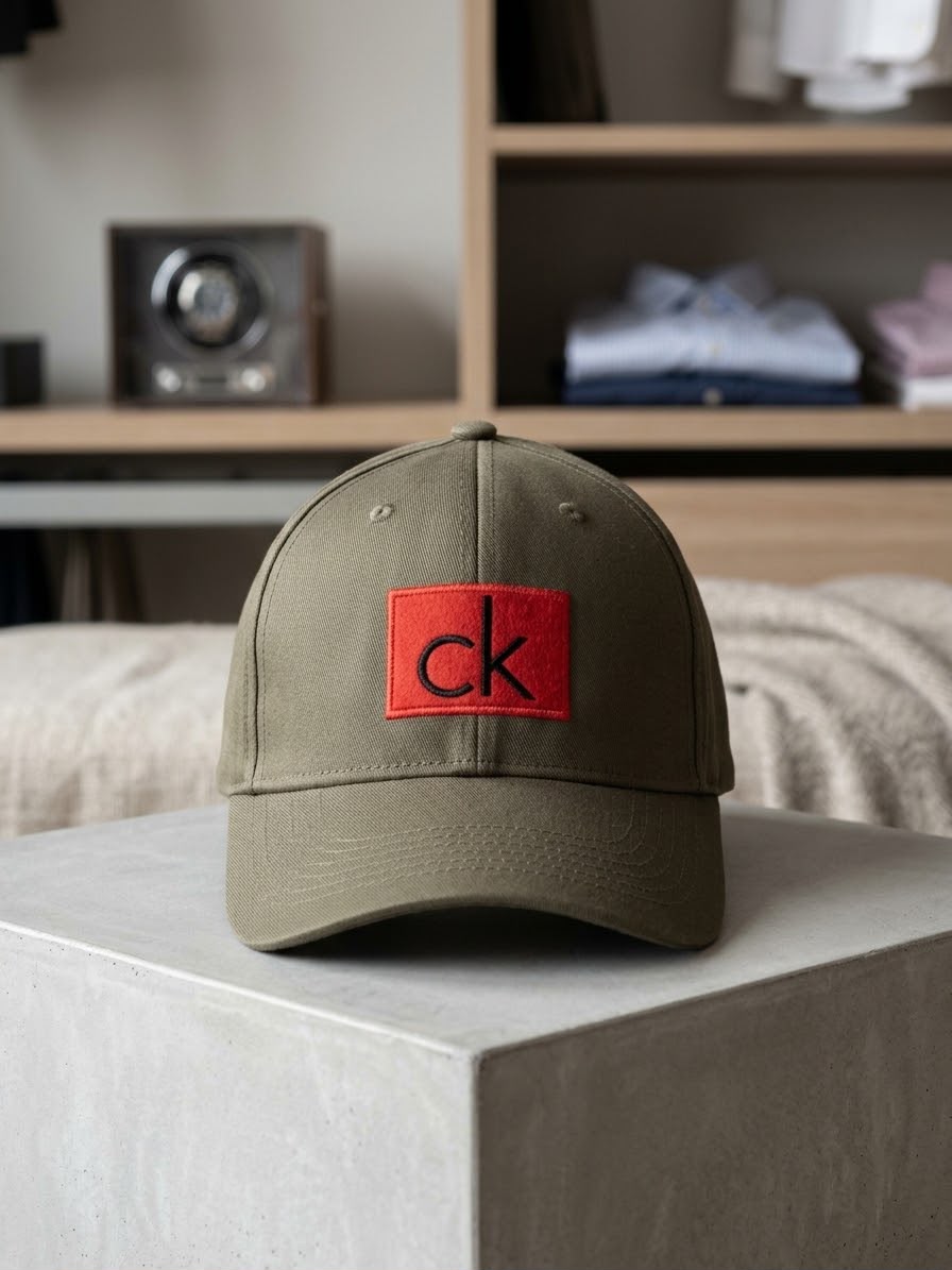 Calvin Klein CK Box Logo Embroidered Baseball Cap - Olive Green