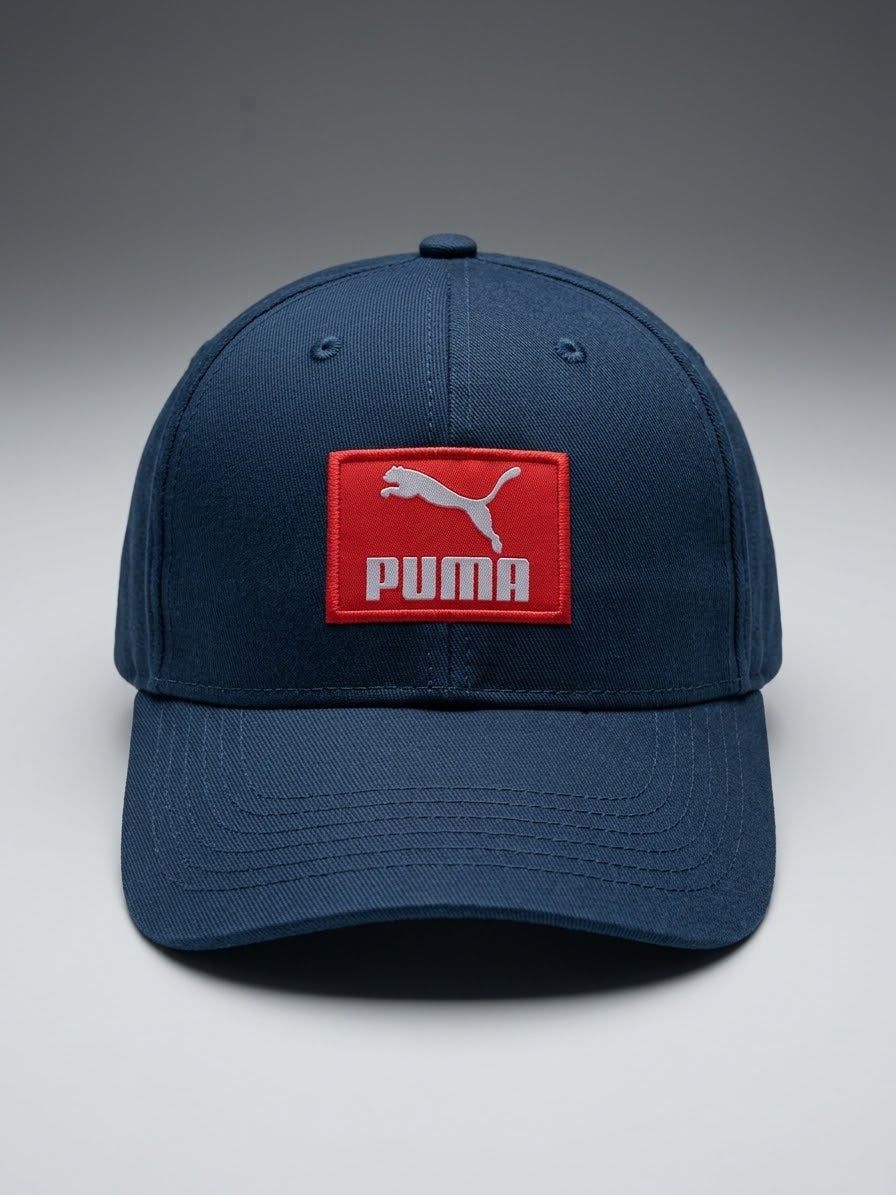 PUMA Premium Dark Navy Cap with Red Box Logo – Adjustable Cotton Cap