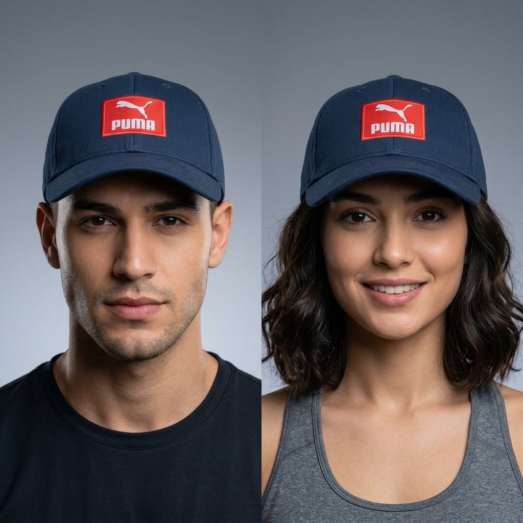 PUMA Premium Dark Navy Cap with Red Box Logo – Adjustable Cotton Cap