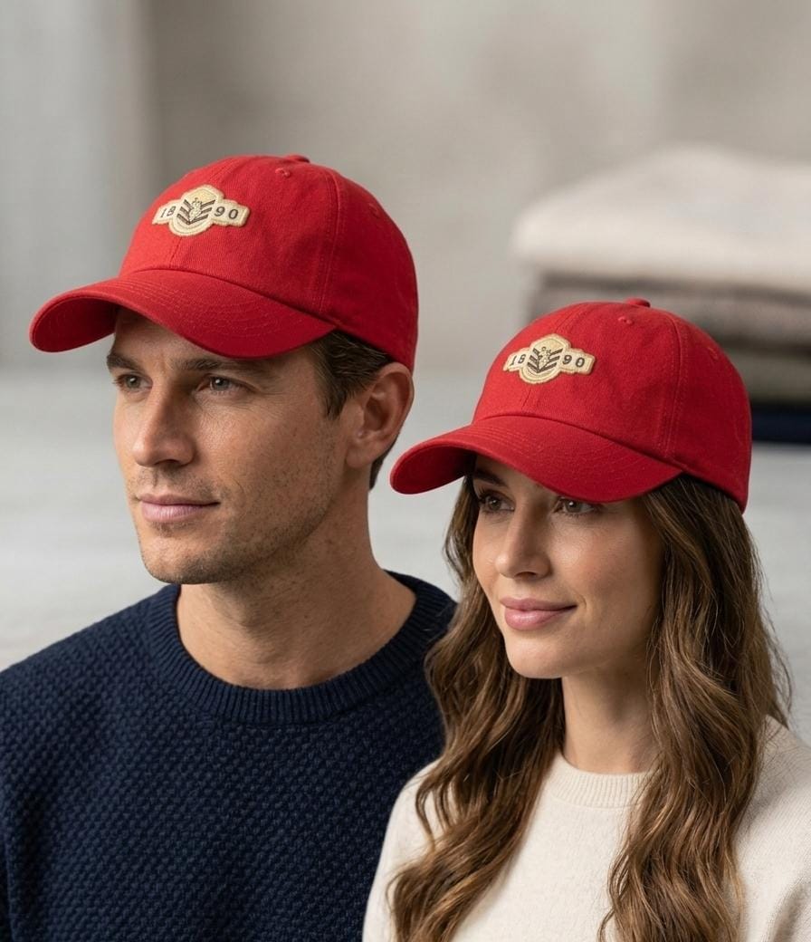 US Polo 1890 Embroidered Red Cap - Adjustable Unisex Baseball Hat